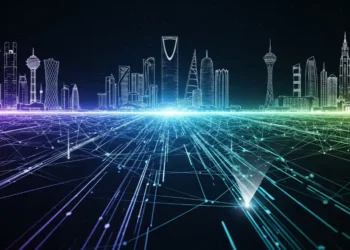 Of course. Here are a title and alt text for the featured image you provided. Title A Network of Intelligence: The GCC's Agentic AI Future Alt Text An abstract network of glowing data streams converges on the futuristic, stylized skylines of Doha, Riyadh, and Abu Dhabi, representing the GCC's technological connectivity and its future in agentic AI