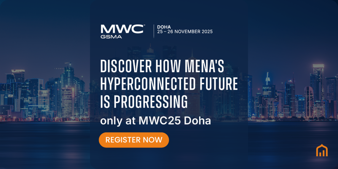 MWC25 Doha registration banner highlighting the event dates, November 25–26, 2025, with the tagline “Discover how MENA’s hyperconnected future is progressing.”