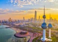 Sunset skyline of Kuwait City featuring the Kuwait Towers, representing Kuwait's financial revolution and Vision 2035.