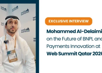Mohammed Al-Delaimi, founder of SkipCash and PayLater, being interviewed at Web Summit Qatar 2026 about fintech and BNPL growth